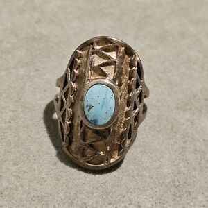 Old Pawn Turquoise c.1950s Navajo Sterling Silver Ring Size 5.5, 6.8 grams